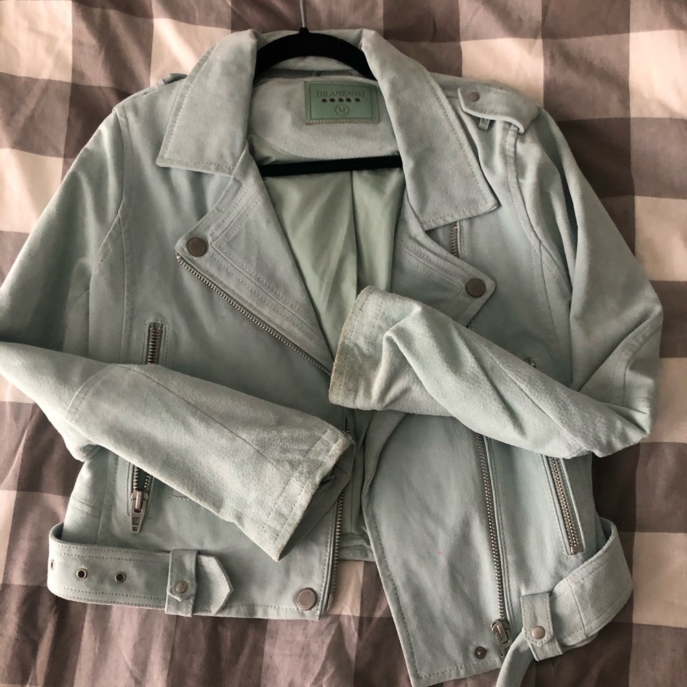 BlankNYC Mint Green/Blue Suede Motorcycle Jacket